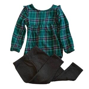 Plaid Green and Pink Top with Black Fleece Lined Leggings